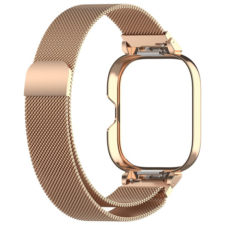 For Xiaomi Redmi Watch 4 Stainless Steel Milanese Watch Strap with Metal Case - Rose Gold