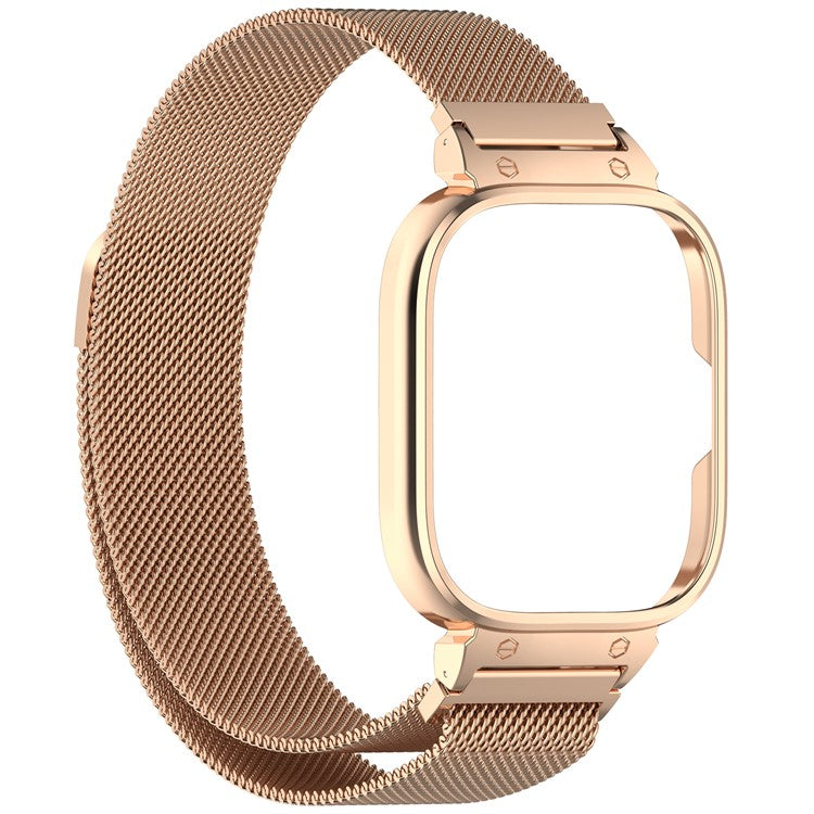 For Xiaomi Redmi Watch 4 Stainless Steel Milanese Watch Strap with Metal Case - Rose Gold