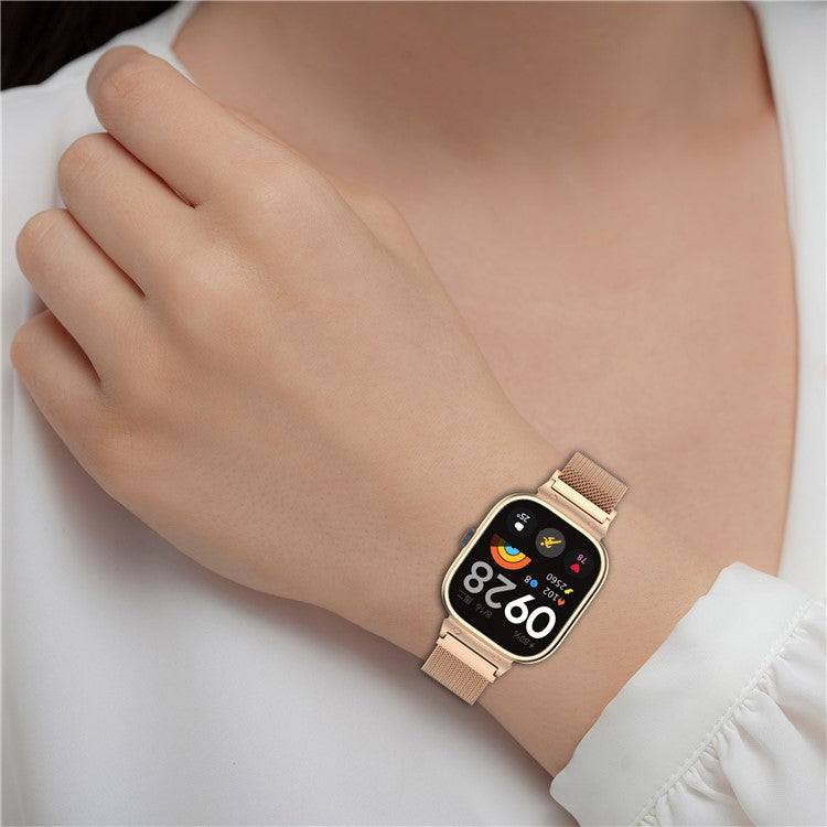 For Xiaomi Redmi Watch 4 Stainless Steel Milanese Watch Strap with Metal Case - Rose Gold