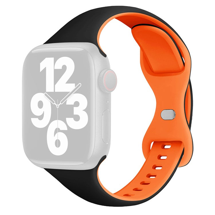 For Apple Watch 10 46mm / Ultra 2 / Ultra 49mm / 9 8 7 45mm / SE (2023) SE (2022) SE 6 5 4 44mm / 3 2 1 42mm Silicone Watch Strap - Black+Orange