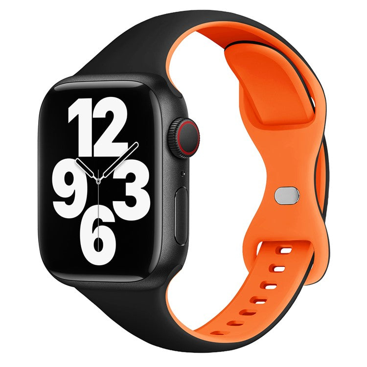 For Apple Watch 10 46mm / Ultra 2 / Ultra 49mm / 9 8 7 45mm / SE (2023) SE (2022) SE 6 5 4 44mm / 3 2 1 42mm Silicone Watch Strap - Black+Orange