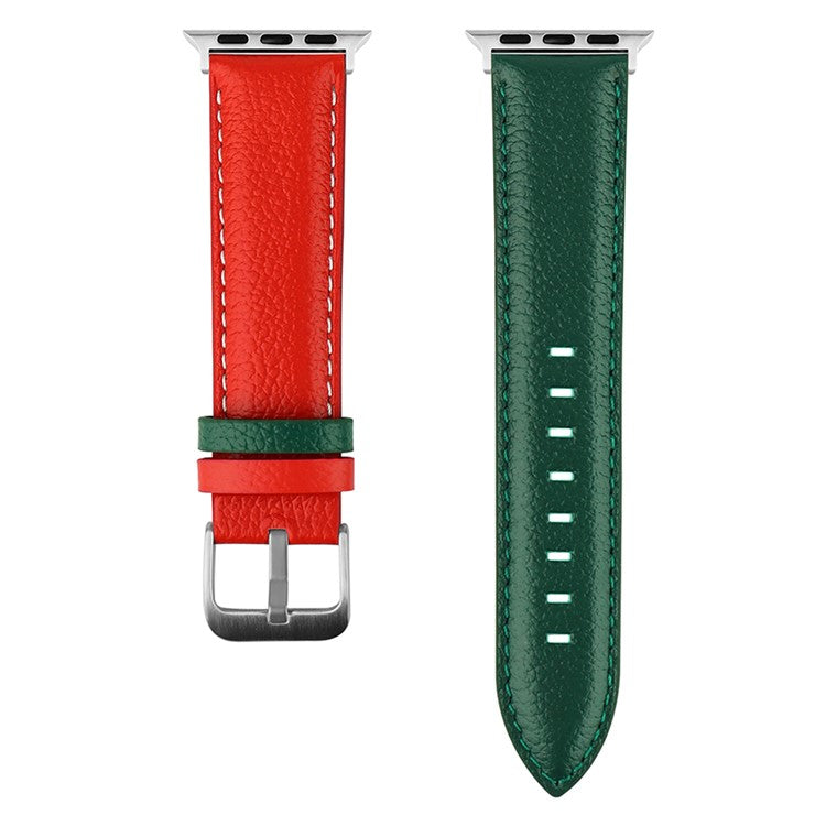 Watch Band for Apple Watch Series 10 42mm / 9 8 7 41mm / SE (2023) SE (2022) SE 6 5 4 40mm / 3 2 1 38mm Classic Cow Leather Strap - Red / Green