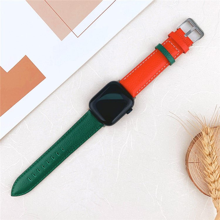 Watch Band for Apple Watch Series 10 42mm / 9 8 7 41mm / SE (2023) SE (2022) SE 6 5 4 40mm / 3 2 1 38mm Classic Cow Leather Strap - Red / Green