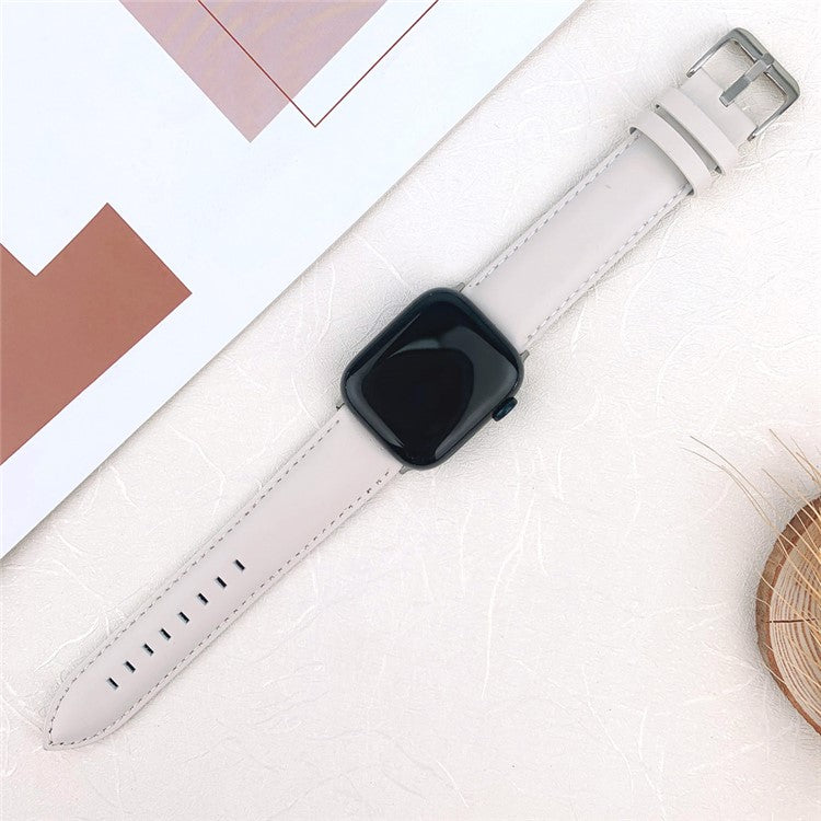 Watch Band for Apple Watch Series 10 42mm / 9 8 7 41mm / SE (2023) SE (2022) SE 6 5 4 40mm / 3 2 1 38mm Classic Cow Leather Strap - White