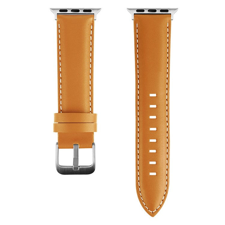 For Apple Watch 10 46mm / Ultra 2 / Ultra 49mm / 9 8 7 45mm / SE (2023) SE (2022) SE 6 5 4 44mm / 3 2 1 42mm Strap AW Cow Leather Watchband - Khaki