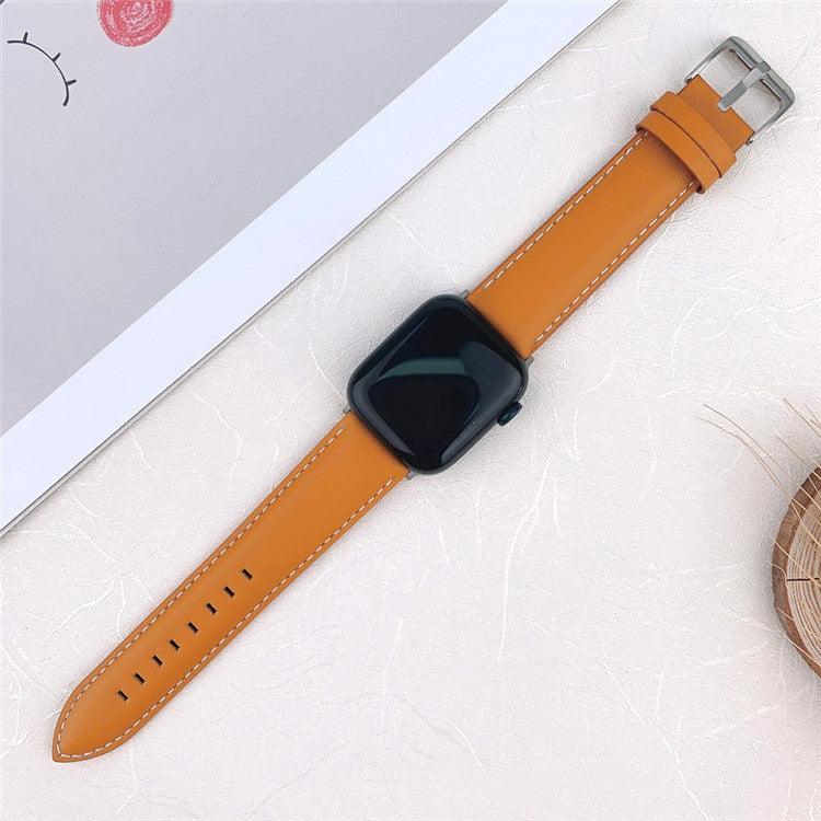 For Apple Watch 10 46mm / Ultra 2 / Ultra 49mm / 9 8 7 45mm / SE (2023) SE (2022) SE 6 5 4 44mm / 3 2 1 42mm Strap AW Cow Leather Watchband - Khaki