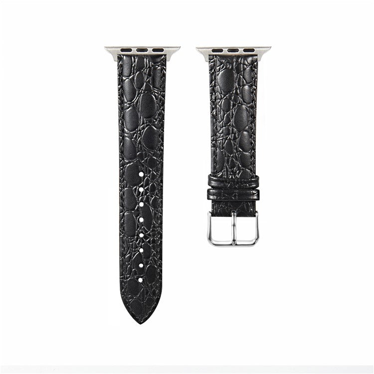 Watch Strap for Apple Watch Series 10 42mm / 9 8 7 41mm / SE (2023) SE (2022) SE 6 5 4 40mm / 3 2 1 38mm Crocodile Pattern Leather Watch Bands - Black