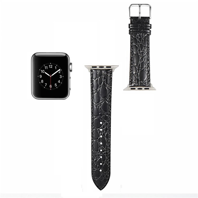 Watch Strap for Apple Watch Series 10 42mm / 9 8 7 41mm / SE (2023) SE (2022) SE 6 5 4 40mm / 3 2 1 38mm Crocodile Pattern Leather Watch Bands - Black
