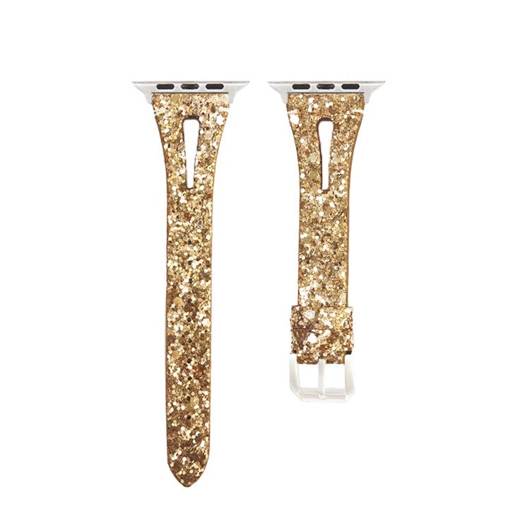 For Apple Watch 10 46mm / Ultra 2 / Ultra 49mm / 9 8 7 45mm / SE (2023) SE (2022) SE 6 5 4 44mm / 3 2 1 42mm Leather Band Bling Bracelet - Yellow