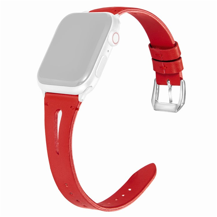 For Apple Watch 10 46mm / Ultra 2 / Ultra 49mm / 9 8 7 45mm / SE (2023) SE (2022) SE 6 5 4 44mm / 3 2 1 42mm Leather Watch Straps - Red