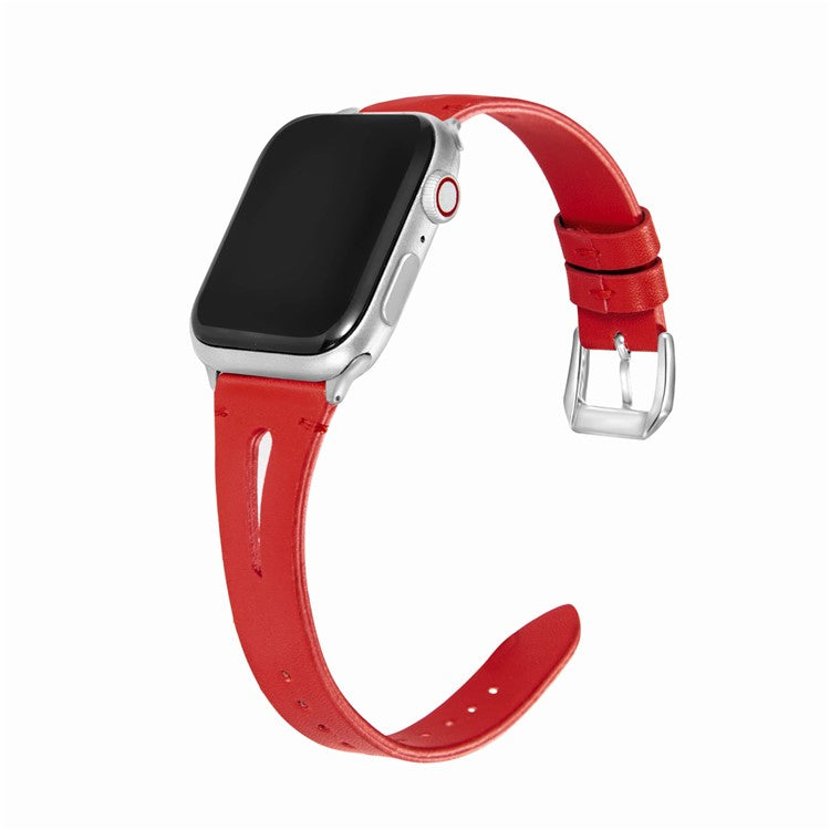 For Apple Watch 10 46mm / Ultra 2 / Ultra 49mm / 9 8 7 45mm / SE (2023) SE (2022) SE 6 5 4 44mm / 3 2 1 42mm Leather Watch Straps - Red