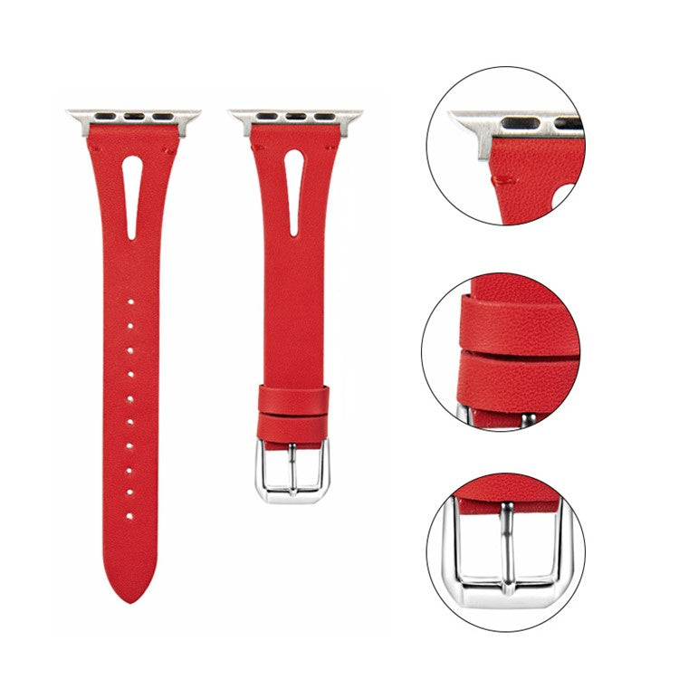 For Apple Watch 10 46mm / Ultra 2 / Ultra 49mm / 9 8 7 45mm / SE (2023) SE (2022) SE 6 5 4 44mm / 3 2 1 42mm Leather Watch Straps - Red