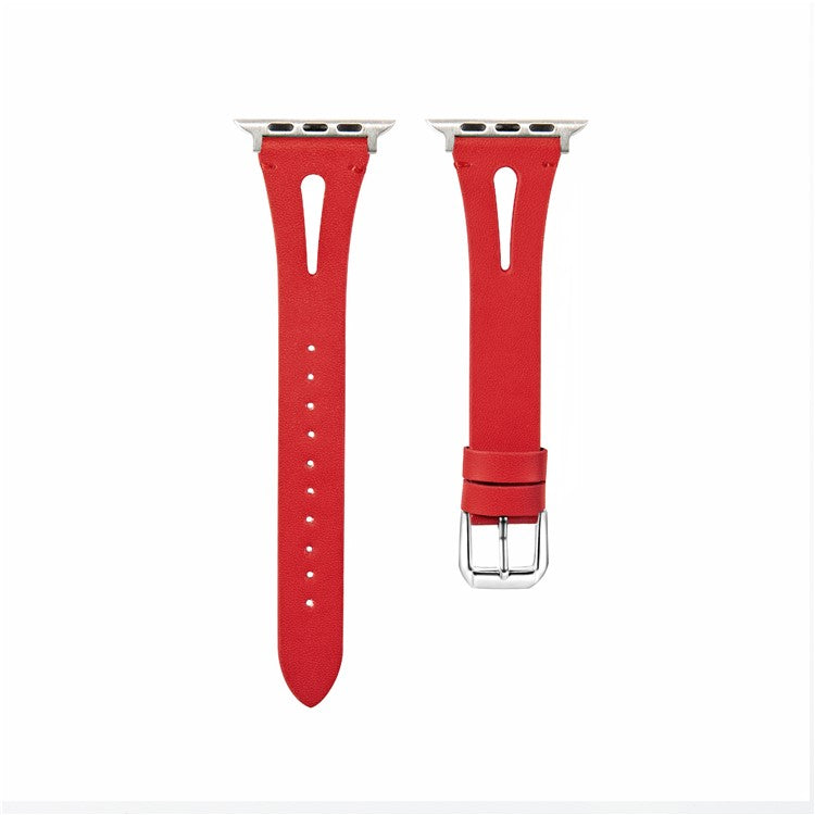 For Apple Watch 10 46mm / Ultra 2 / Ultra 49mm / 9 8 7 45mm / SE (2023) SE (2022) SE 6 5 4 44mm / 3 2 1 42mm Leather Watch Straps - Red