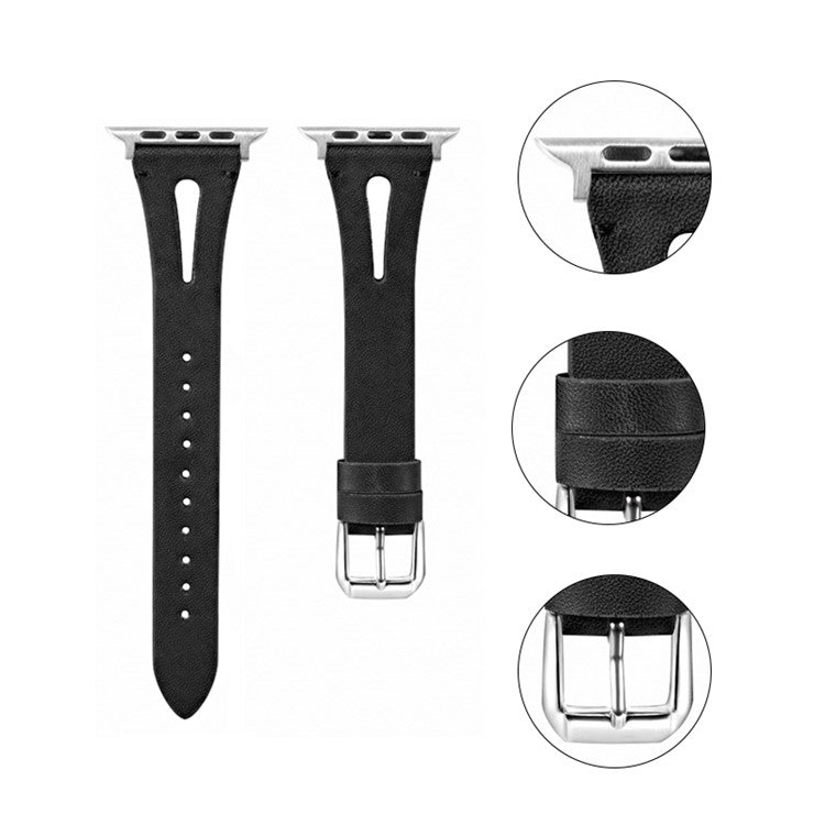 For Apple Watch 10 46mm / Ultra 2 / Ultra 49mm / 9 8 7 45mm / SE (2023) SE (2022) SE 6 5 4 44mm / 3 2 1 42mm Leather Watch Straps - Black