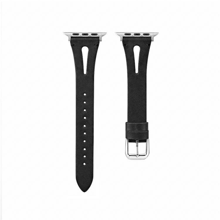 For Apple Watch 10 46mm / Ultra 2 / Ultra 49mm / 9 8 7 45mm / SE (2023) SE (2022) SE 6 5 4 44mm / 3 2 1 42mm Leather Watch Straps - Black