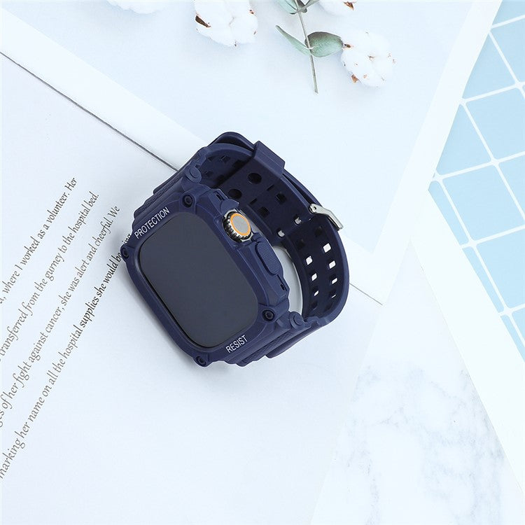 TPU Watch Strap for Apple Watch Ultra 49mm Integral Watch Band with Case - Midnight Blue