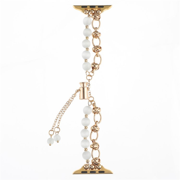 For Apple Watch 10 46mm / Ultra 2 / Ultra 49mm / 9 8 7 45mm / SE (2023) SE (2022) SE 6 5 4 44mm / 3 2 1 42mm Pearls Watch Band - White Pearl / Gold
