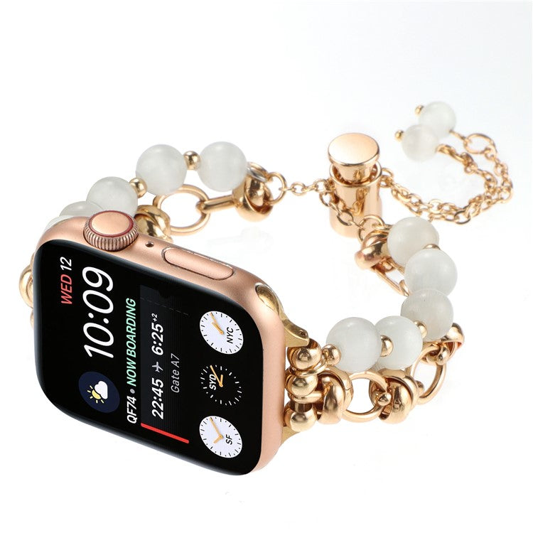 For Apple Watch 10 46mm / Ultra 2 / Ultra 49mm / 9 8 7 45mm / SE (2023) SE (2022) SE 6 5 4 44mm / 3 2 1 42mm Pearls Watch Band - White Pearl / Gold