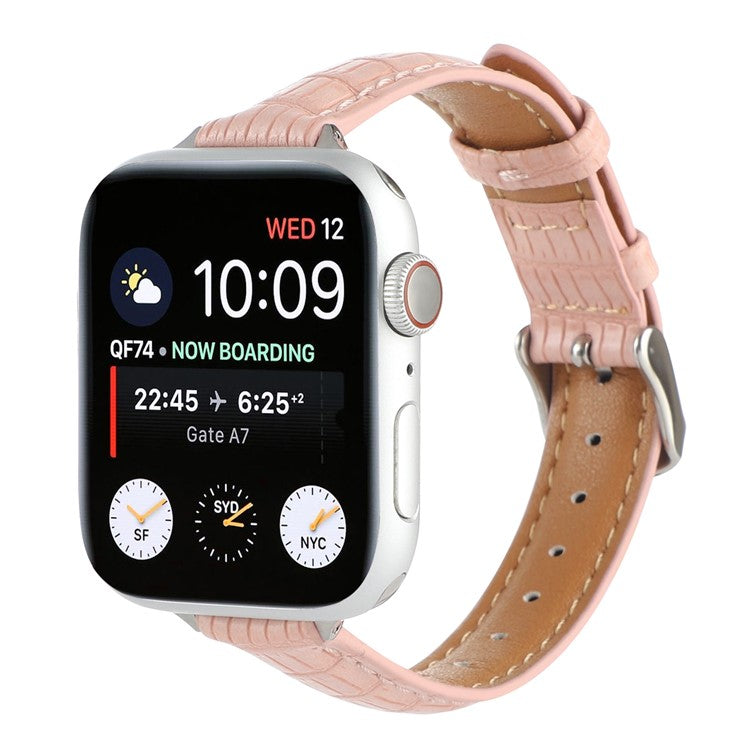 Crocodile Texture Leather Strap Strap for Apple Watch Series 10 42mm / 9 8 7 41mm / SE (2023) SE (2022) SE 6 5 4 40mm / 3 2 1 38mm Wrist Band - Pink