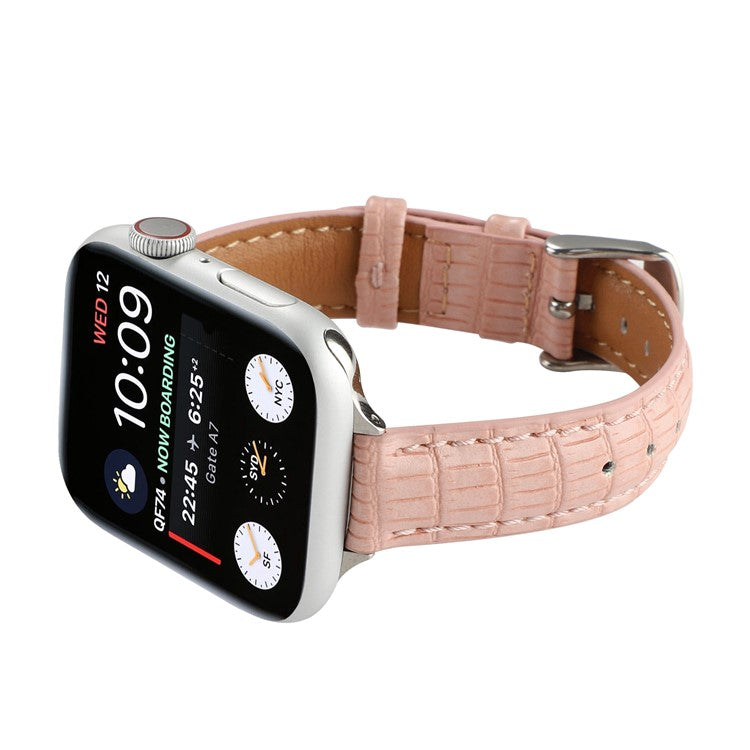 Crocodile Texture Leather Strap Strap for Apple Watch Series 10 42mm / 9 8 7 41mm / SE (2023) SE (2022) SE 6 5 4 40mm / 3 2 1 38mm Wrist Band - Pink