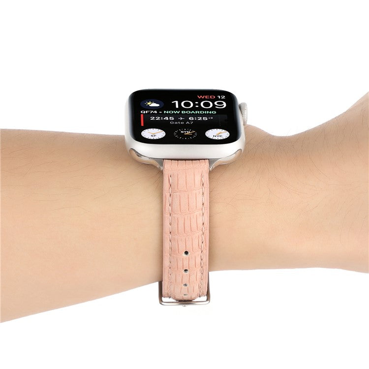 Crocodile Texture Leather Strap Strap for Apple Watch Series 10 42mm / 9 8 7 41mm / SE (2023) SE (2022) SE 6 5 4 40mm / 3 2 1 38mm Wrist Band - Pink