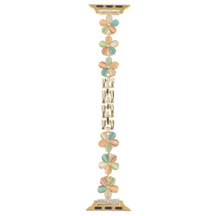 For Apple Watch 10 46mm / Ultra 2 / Ultra 49mm / 9 8 7 45mm / SE (2023) SE (2022) SE 6 5 4 44mm / 3 2 1 42mm Zinc Alloy Watch Band - Color Flower / Gold