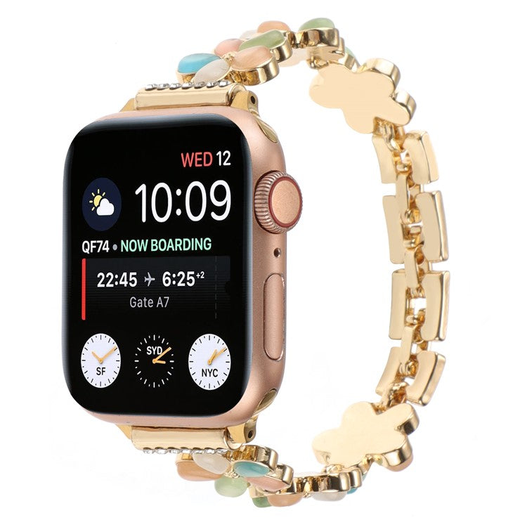 For Apple Watch 10 46mm / Ultra 2 / Ultra 49mm / 9 8 7 45mm / SE (2023) SE (2022) SE 6 5 4 44mm / 3 2 1 42mm Zinc Alloy Watch Band - Color Flower / Gold