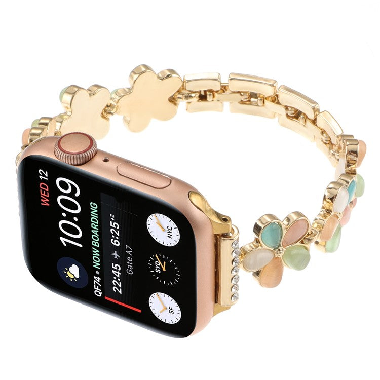 For Apple Watch 10 46mm / Ultra 2 / Ultra 49mm / 9 8 7 45mm / SE (2023) SE (2022) SE 6 5 4 44mm / 3 2 1 42mm Zinc Alloy Watch Band - Color Flower / Gold