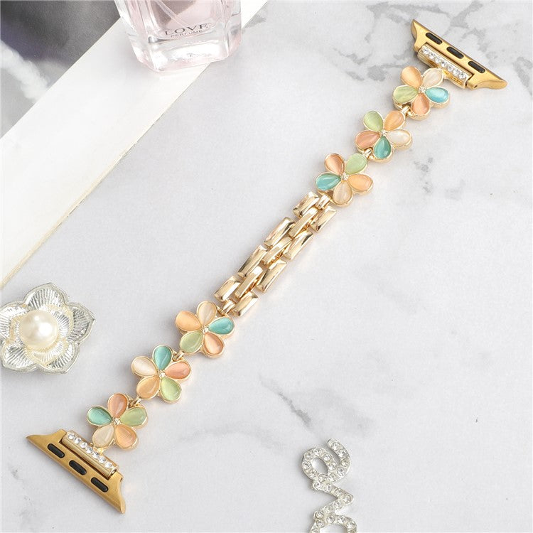 For Apple Watch 10 46mm / Ultra 2 / Ultra 49mm / 9 8 7 45mm / SE (2023) SE (2022) SE 6 5 4 44mm / 3 2 1 42mm Zinc Alloy Watch Band - Color Flower / Gold