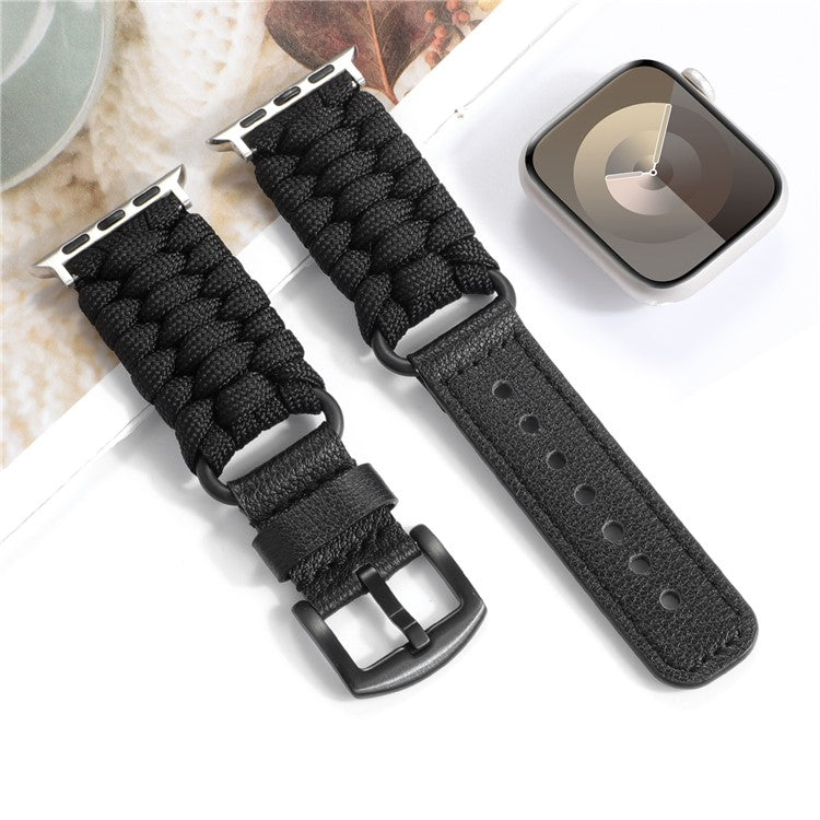 For Apple Watch 10 46mm / Ultra 2 / Ultra 49mm / 9 8 7 45mm / SE (2023) SE (2022) SE 6 5 4 44mm / 3 2 1 42mm Genuine Cow Watch Band - Black