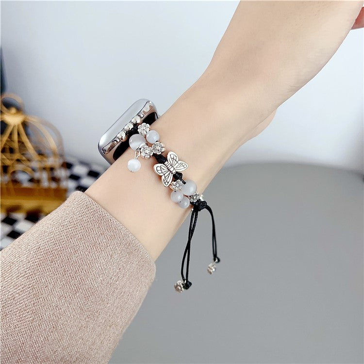 Butterfly Decor Beaded Bracelet for Apple Watch 10 46mm / Ultra 2 / Ultra 49mm / 9 8 7 45mm / SE (2023) SE (2022) SE 6 5 4 44mm / 3 2 1 42mm Watch Band - Black