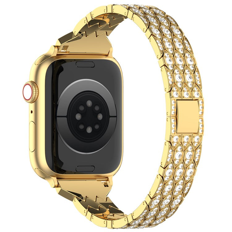 For Apple Watch Series 10 42mm / 9 8 7 41mm / SE (2023) SE (2022) SE 6 5 4 40mm / 3 2 1 38mm Watch Band Metal Strap Rhinestone - Gold