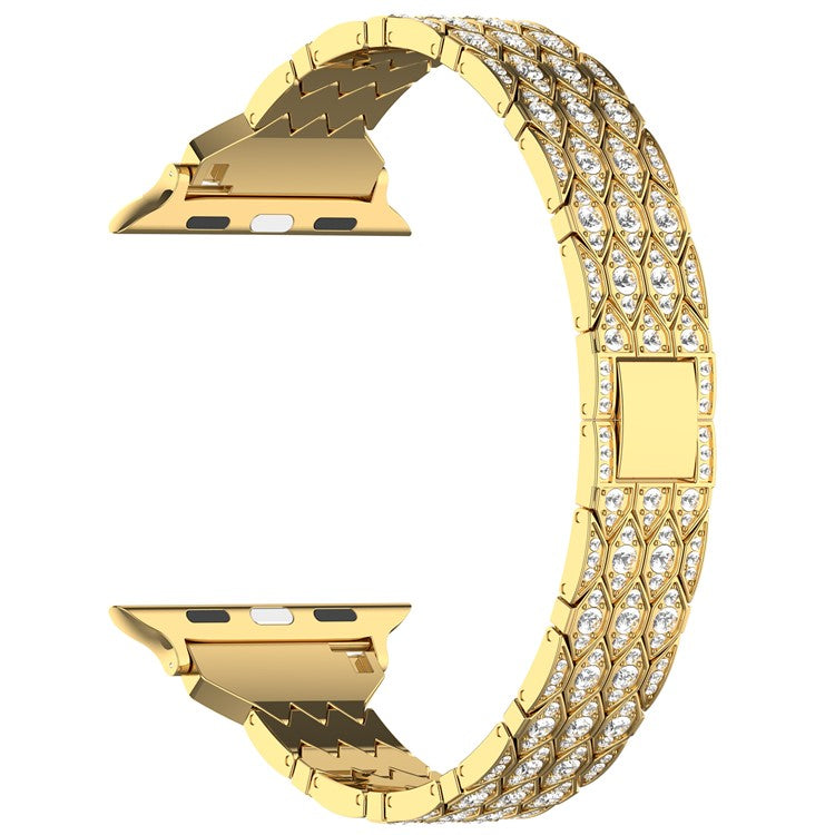 For Apple Watch Series 10 42mm / 9 8 7 41mm / SE (2023) SE (2022) SE 6 5 4 40mm / 3 2 1 38mm Watch Band Metal Strap Rhinestone - Gold