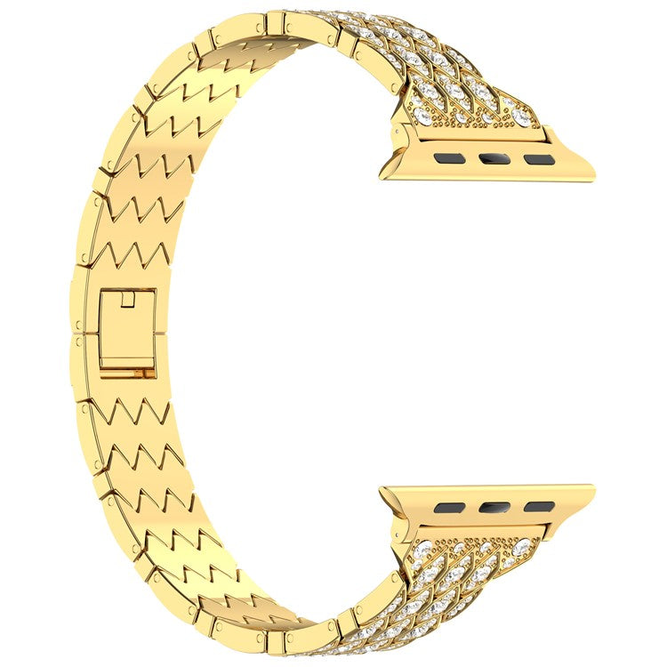 For Apple Watch Series 10 42mm / 9 8 7 41mm / SE (2023) SE (2022) SE 6 5 4 40mm / 3 2 1 38mm Watch Band Metal Strap Rhinestone - Gold