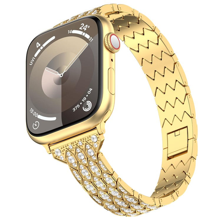 For Apple Watch Series 10 42mm / 9 8 7 41mm / SE (2023) SE (2022) SE 6 5 4 40mm / 3 2 1 38mm Watch Band Metal Strap Rhinestone - Gold