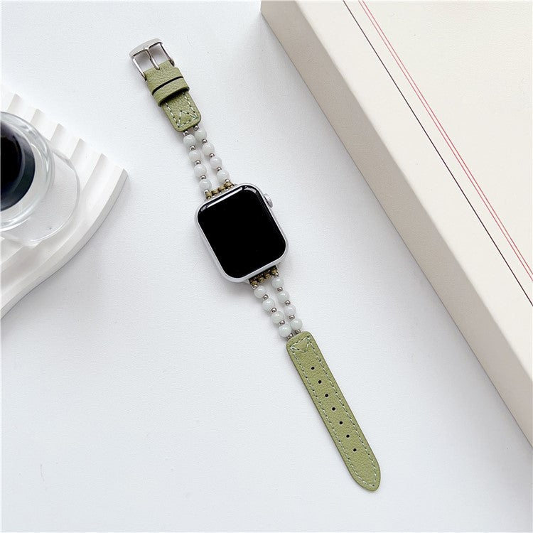 For Apple Watch Series 10 42mm / 9 8 7 41mm / SE (2023) SE (2022) SE 6 5 4 40mm / 3 2 1 38mm Watch Strap Jade Bead Band - Green