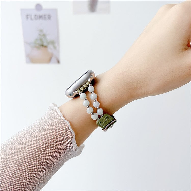 For Apple Watch Series 10 42mm / 9 8 7 41mm / SE (2023) SE (2022) SE 6 5 4 40mm / 3 2 1 38mm Watch Strap Jade Bead Band - Green