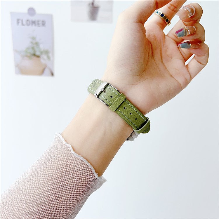 For Apple Watch Series 10 42mm / 9 8 7 41mm / SE (2023) SE (2022) SE 6 5 4 40mm / 3 2 1 38mm Watch Strap Jade Bead Band - Green