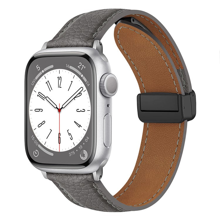 For Apple Watch 10 46mm / Ultra 2 / Ultra 49mm / 9 8 7 45mm / SE (2023) SE (2022) SE 6 5 4 44mm / 3 2 1 42mm Litchi Texture Leather Strap - Light Grey