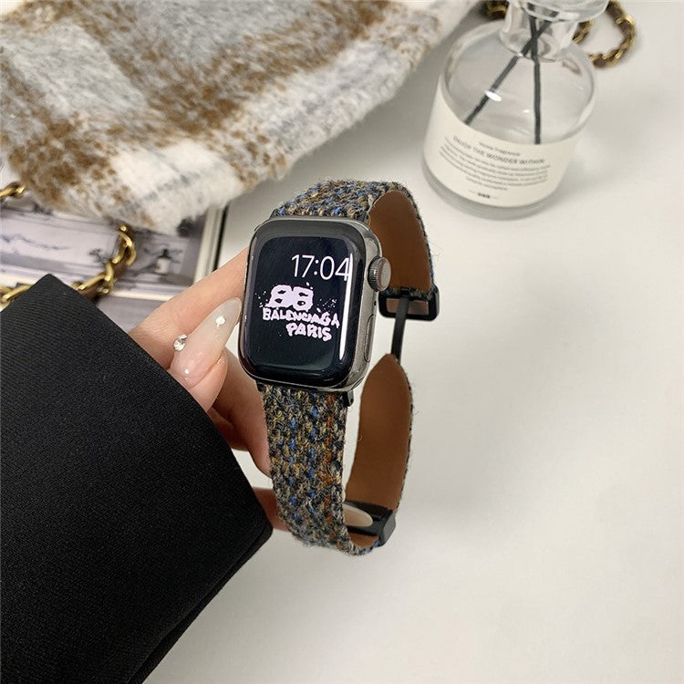 For Apple Watch Series 10 42mm / 9 8 7 41mm / SE (2023) SE (2022) SE 6 5 4 40mm / 3 2 1 38mm Magnetic Buckle Woolen Strap - Blue+Black