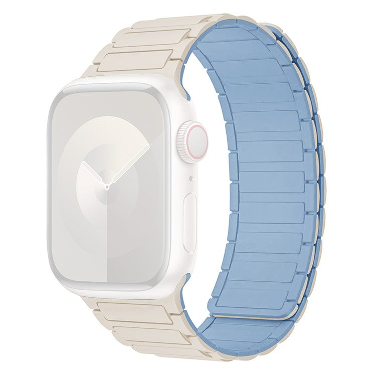 For Apple Watch Series 10 42mm / 9 8 7 41mm / SE (2023) SE (2022) SE 6 5 4 40mm / 3 2 1 38mm Watch Band Silicone Magnetic Strap - Antique White+Blue