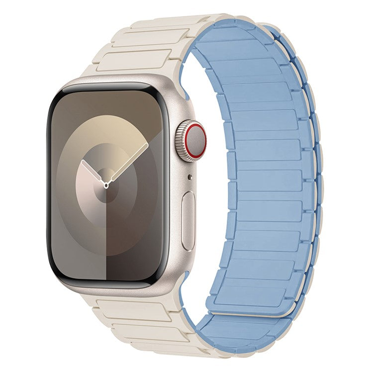 For Apple Watch Series 10 42mm / 9 8 7 41mm / SE (2023) SE (2022) SE 6 5 4 40mm / 3 2 1 38mm Watch Band Silicone Magnetic Strap - Antique White+Blue
