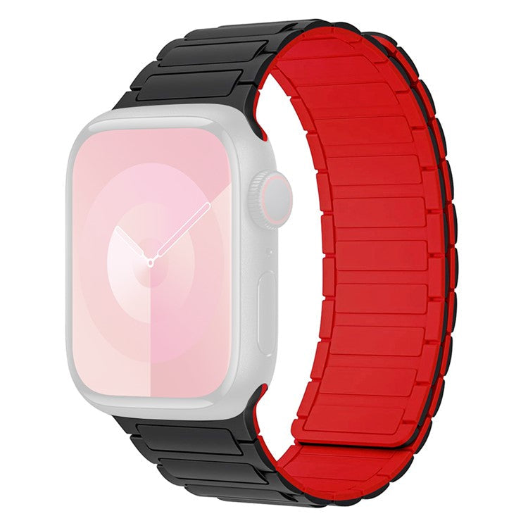 For Apple Watch 10 46mm / Ultra 2 / Ultra 49mm / 9 8 7 45mm / SE (2023) SE (2022) SE 6 5 4 44mm / 3 2 1 42mm Silicone Wrist Strap - Black+Red