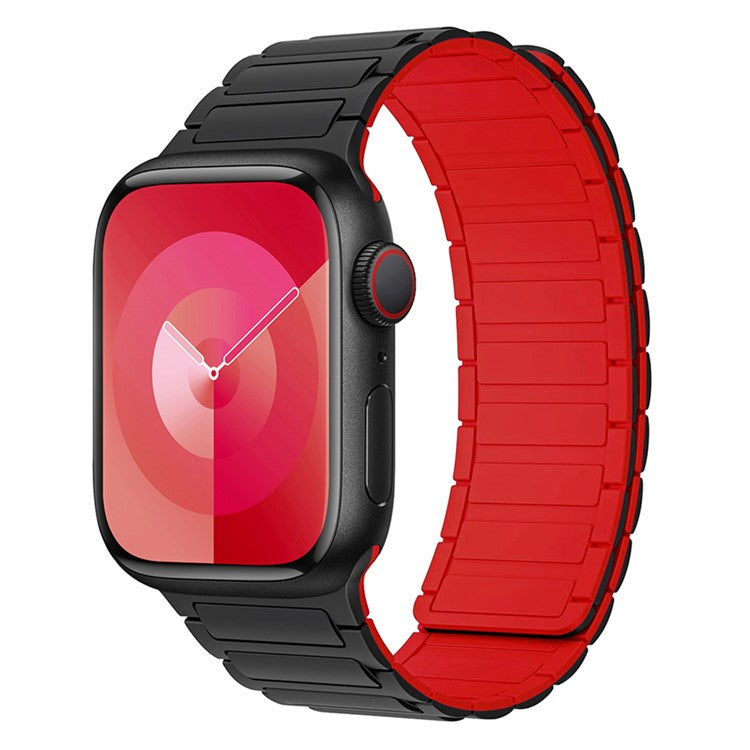 For Apple Watch 10 46mm / Ultra 2 / Ultra 49mm / 9 8 7 45mm / SE (2023) SE (2022) SE 6 5 4 44mm / 3 2 1 42mm Silicone Wrist Strap - Black+Red