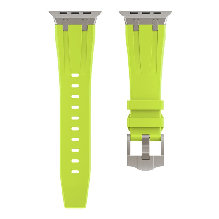 For Apple Watch Series 10 42mm / 9 8 7 41mm / SE (2023) SE (2022) SE 6 5 4 40mm / 3 2 1 38mm Watch Band Liquid Silicone Strap - Titanium Fluorescent Green
