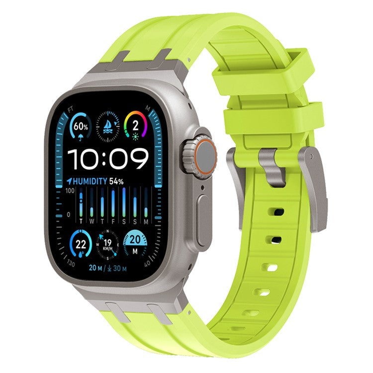 For Apple Watch 10 46mm / Ultra 2 / Ultra 49mm / 9 8 7 45mm / SE (2023) SE (2022) SE 6 5 4 44mm / 3 2 1 42mm Liquid Silicone Band - Titanium Fluorescent Green