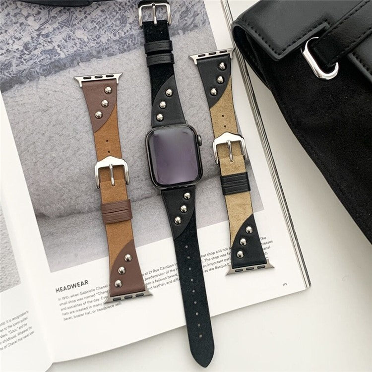 For Apple Watch Series 10 42mm / 9 8 7 41mm / SE (2023) SE (2022) SE 6 5 4 40mm / 3 2 1 38mm Plush Splicing Watch Straps - Light Brown