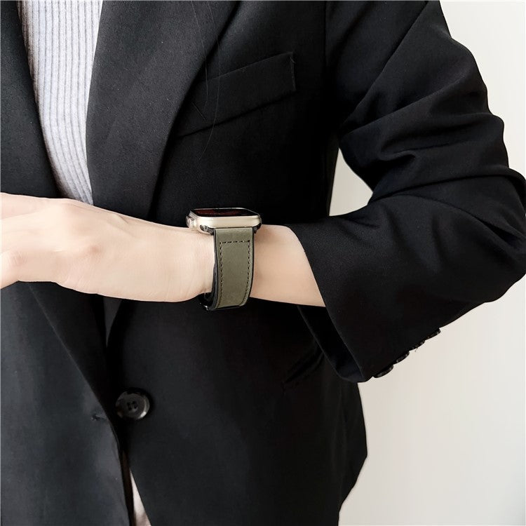 PU Leather Strap for Apple Watch Series 10 42mm / 9 8 7 41mm / SE (2023) SE (2022) SE 6 5 4 40mm / 3 2 1 38mm Magnetic Buckle Band - Army Green
