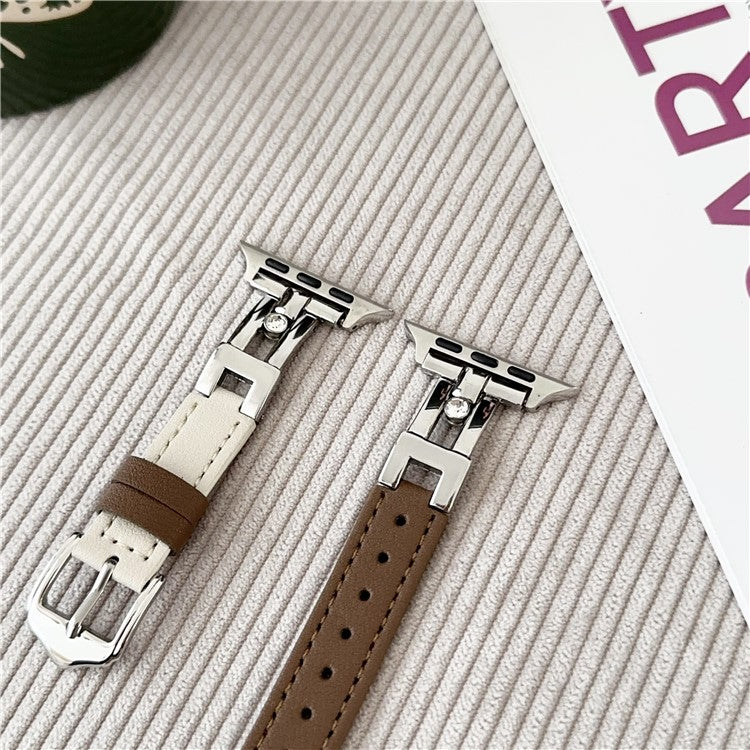 For Apple Watch 10 46mm / Ultra 2 / Ultra 49mm / 9 8 7 45mm / SE (2023) SE (2022) SE 6 5 4 44mm / 3 2 1 42mm Leather Watch Strap - White+Pink