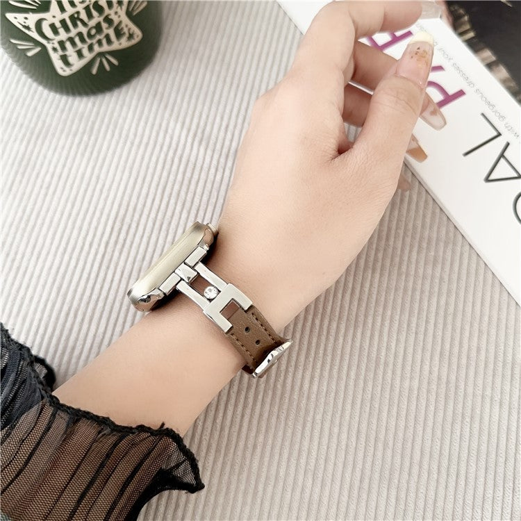 For Apple Watch 10 46mm / Ultra 2 / Ultra 49mm / 9 8 7 45mm / SE (2023) SE (2022) SE 6 5 4 44mm / 3 2 1 42mm Leather Watch Strap - White+Pink